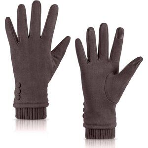Women's Brown Windproof Winter Warm Touch Screen Texting Fleece Lined Gloves